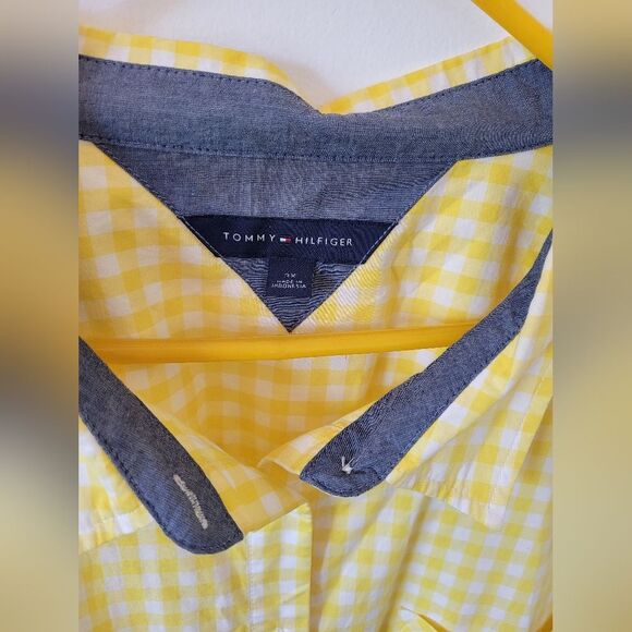 Tommy Hilfiger Yellow Gingham Cotton Blouse Button Top Plus Size 3X Lightweight - Picture 5 of 9